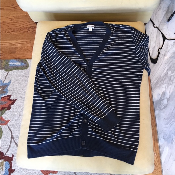 Old Navy Blue and White Striped Cardigan - Picture 1 of 4